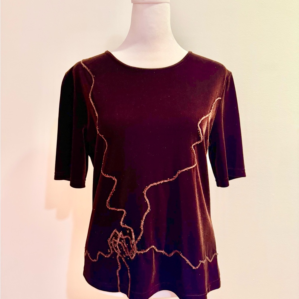 Chic Velvet Short Sleeve Top in Rich Brown